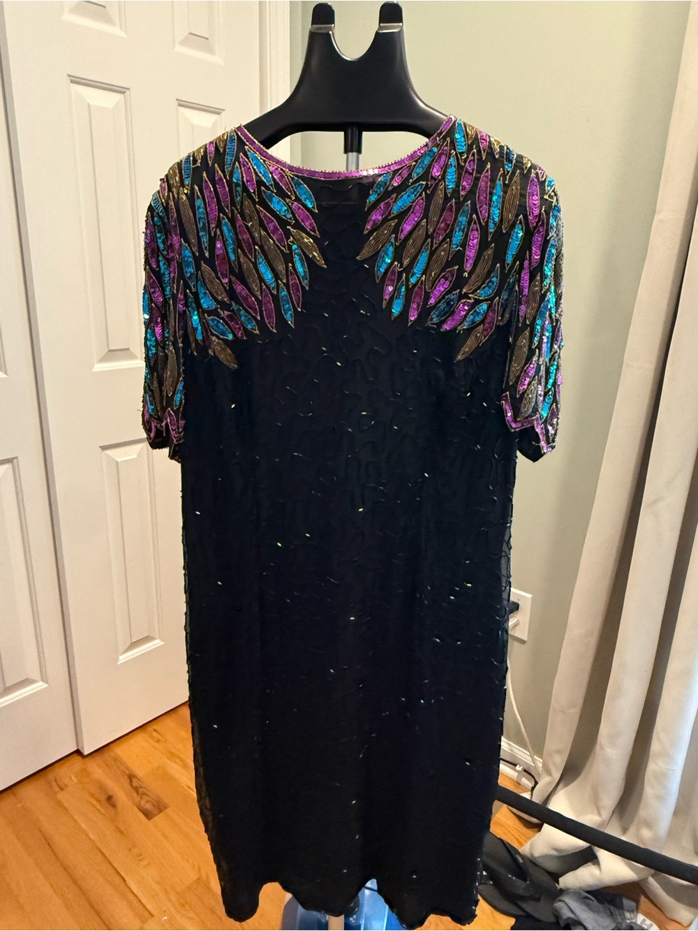 Vintage Stenay Plus Size 20 Silk Beaded Sequin Cocktail‎ 90s Glam Art Deco Dress